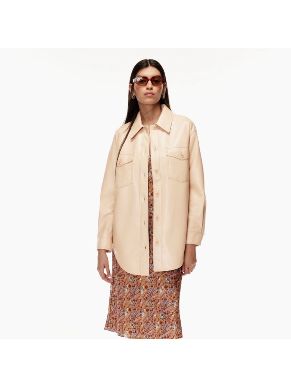 Aritzia Wilfred Ganna Vegan Leather Shacket Jacket Cream Oversized Button-Front